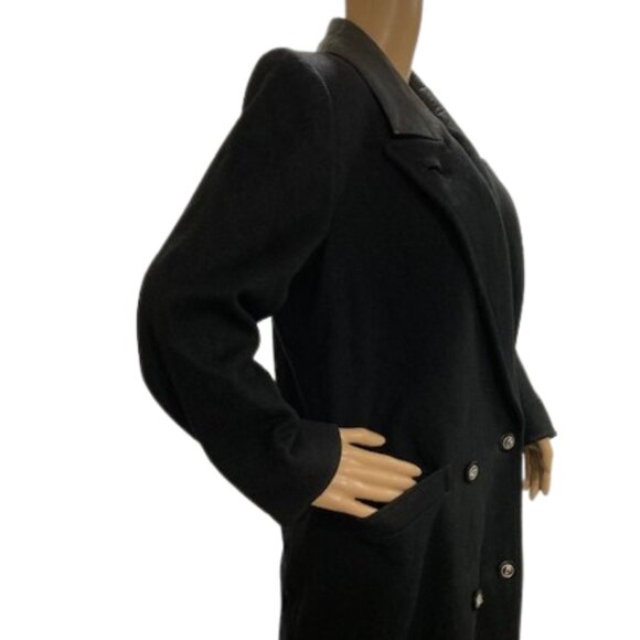 London Fog Full Length Black Double Breasted Wool Coat - Picture 4 of 8